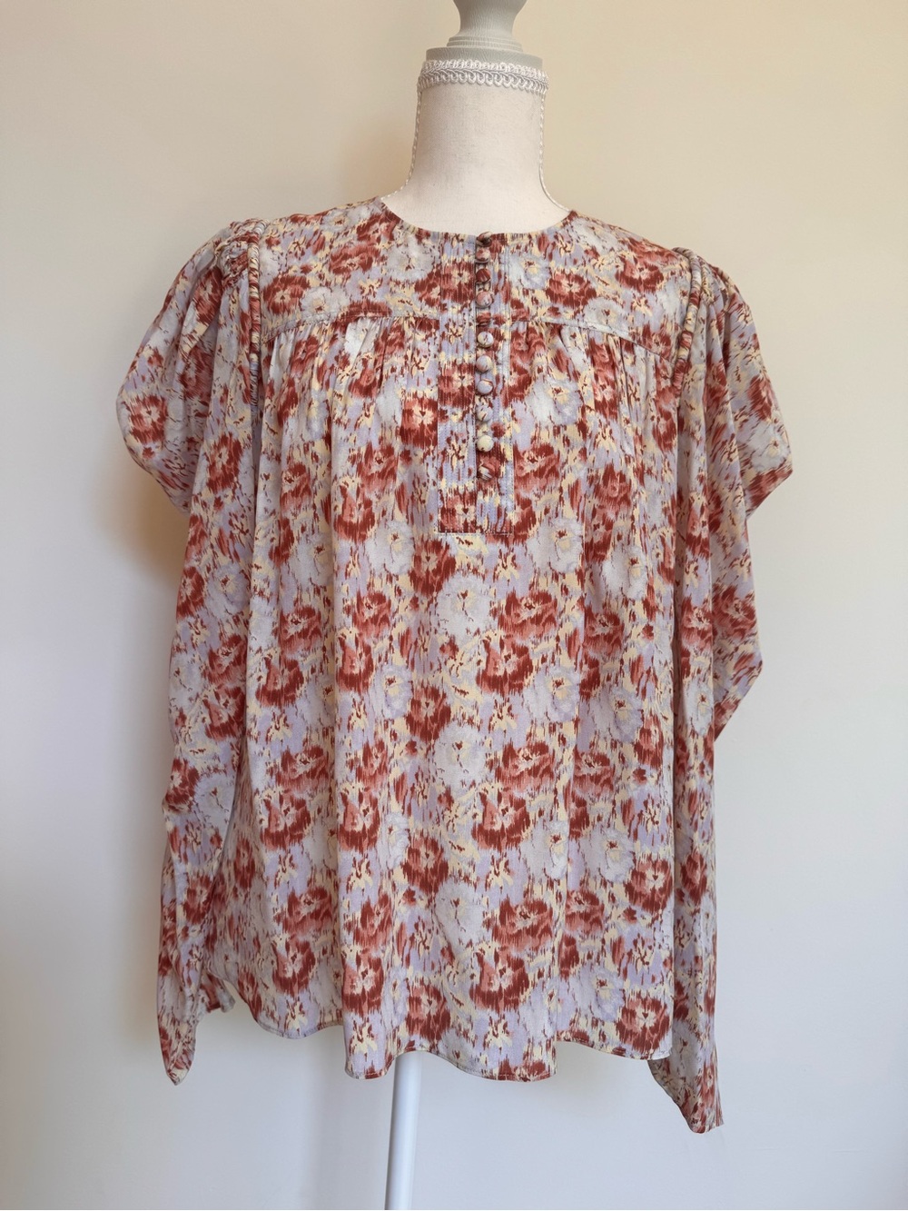 Floral Long Sleeve Peasant Blouse - Lilac, rust & yellow. Ulla Johnson